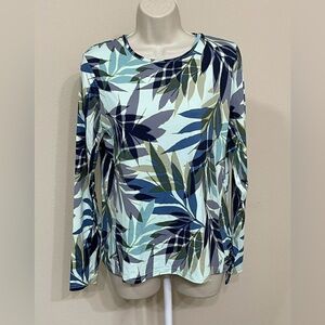Hang Ten Women’s Green Leaf Print Long Sleeve UPF 50+ Zip Pocket T-Shirt s M